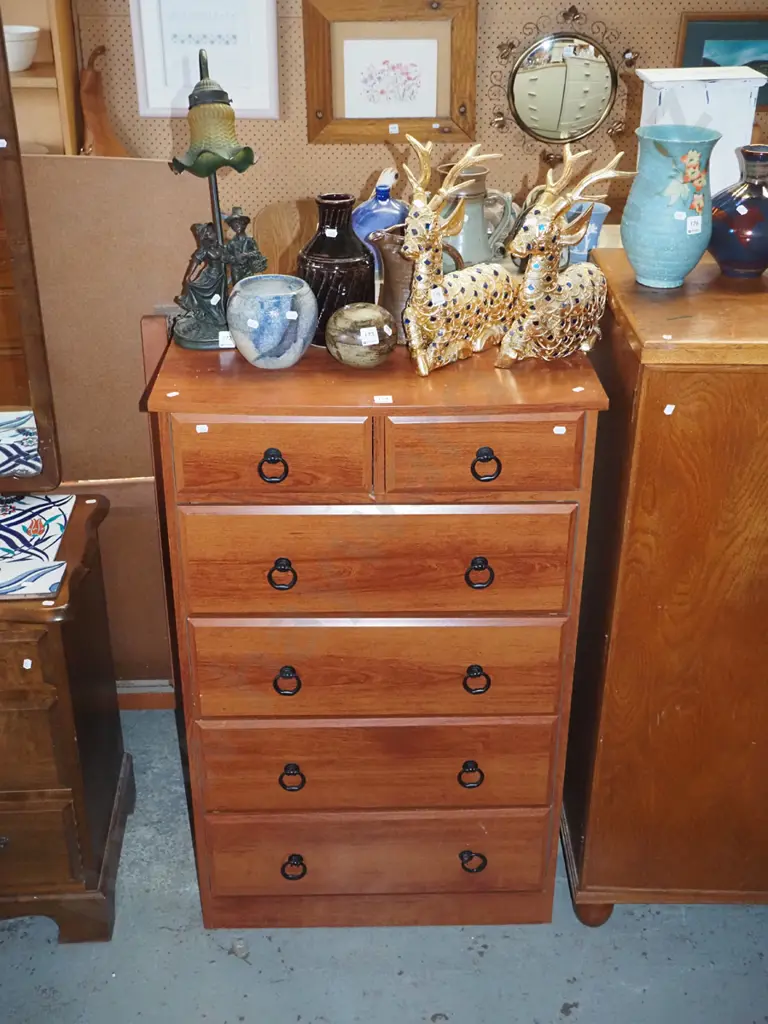 mdf faux wood veneer 6 drawer tallboy H-1040 W-660 D-390 Image 1++