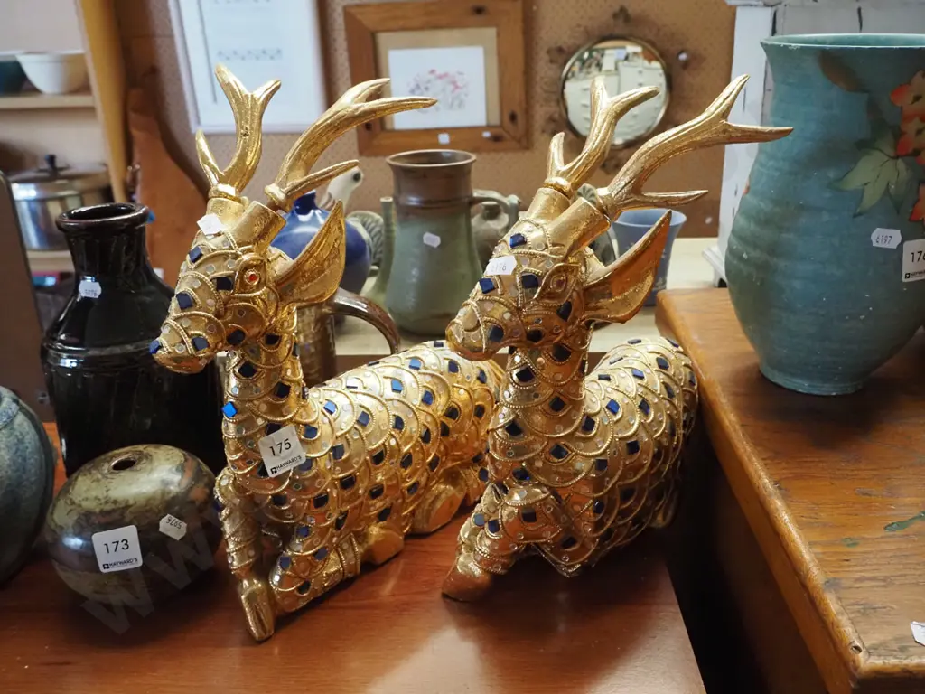2x gold and mosaic stag figurines Image 1++