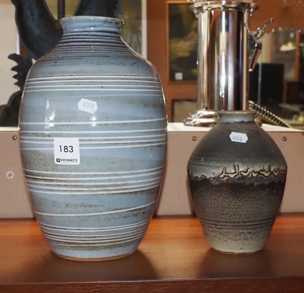 2x studio pottery vases Tallest H-240 Image 1++