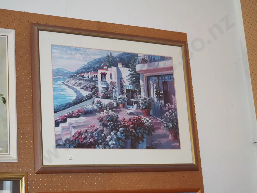 framed print - flowers on patio and coastal scene  Image 1++