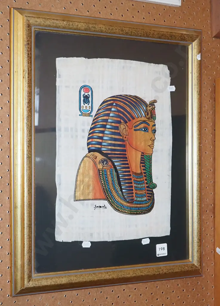 framed Egyptian souvenir painting on papyrus Image 1++