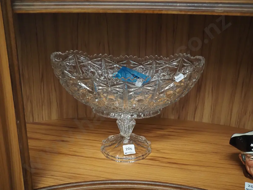 large cut crystal footed vase - has repair H-210 Image 1++