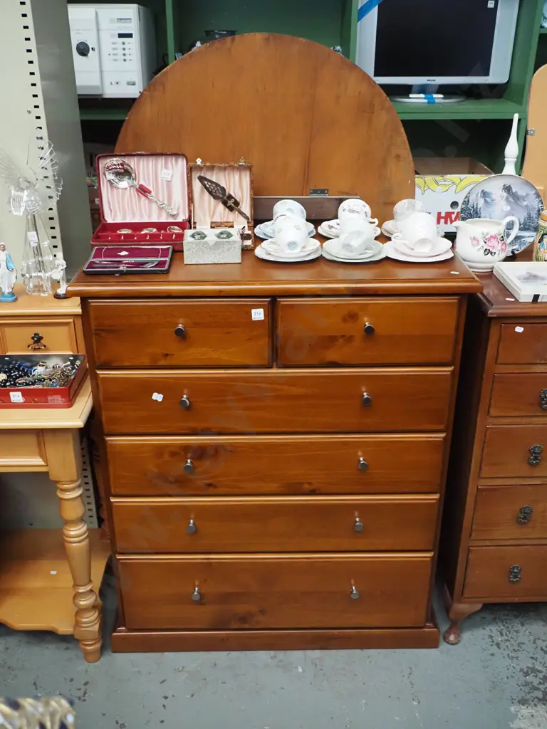 pine 6 drawer tall boy - excellent condition H-1080 W-900 D-420 Image 1++