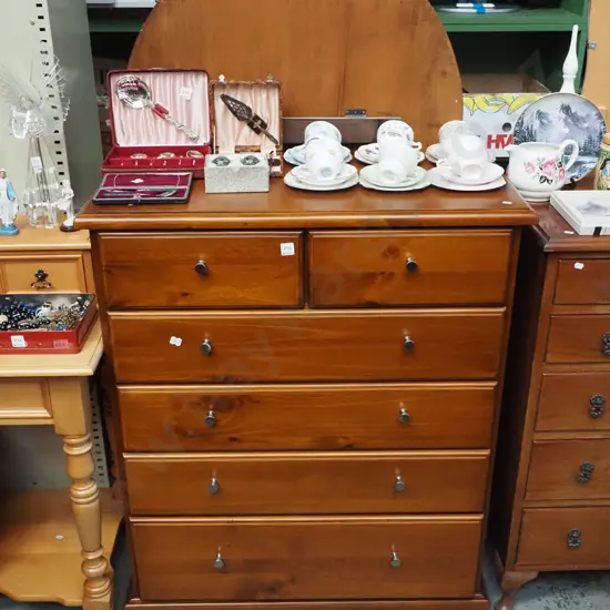 pine 6 drawer tall boy - excellent condition H-1080 W-900 D-420