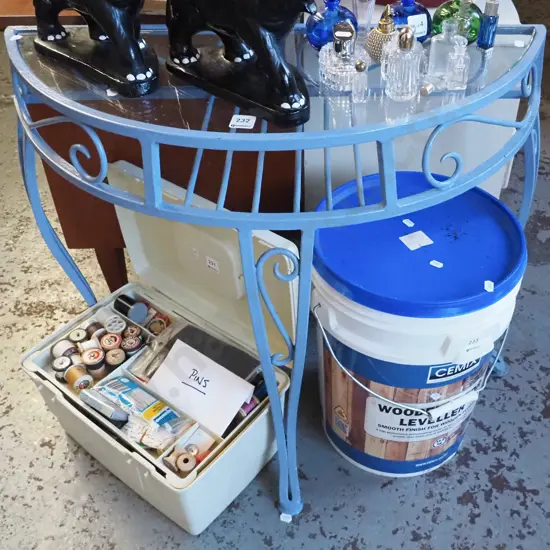 mid-century wrought metal half round table