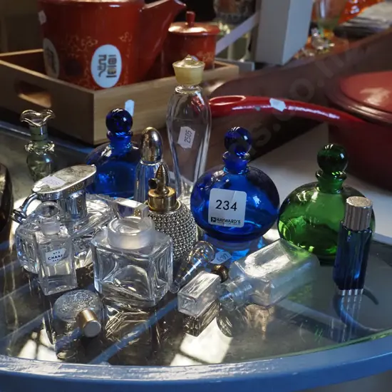 assorted glass scent bottles