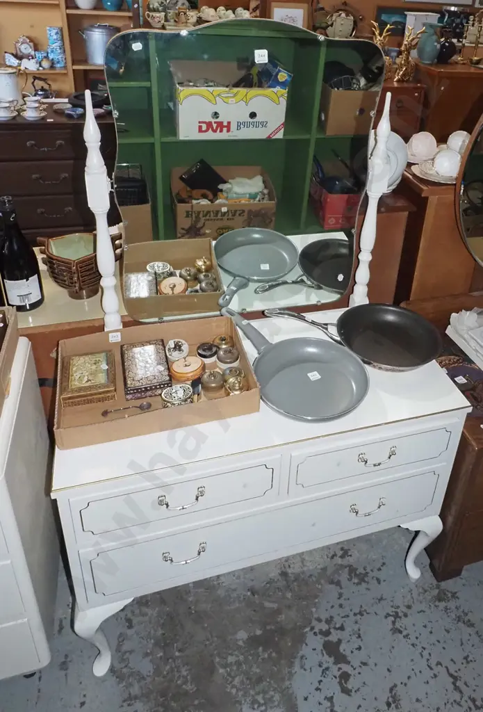 cab leg solid wood 3 drawer mirror back dresser H-1500 W-900 D-400 Image 1++