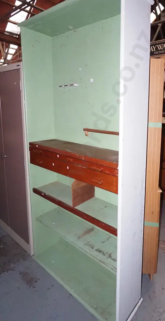 homemade workshop shelves with 2x interior drawers H-2140 W-1060 D-325 Image 1++
