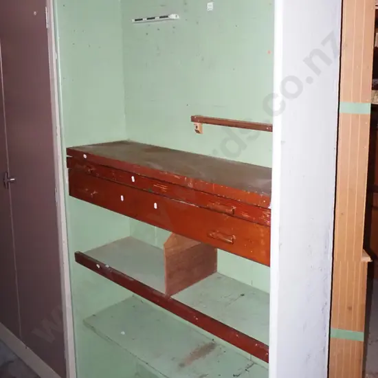 homemade workshop shelves with 2x interior drawers H-2140 W-1060 D-325