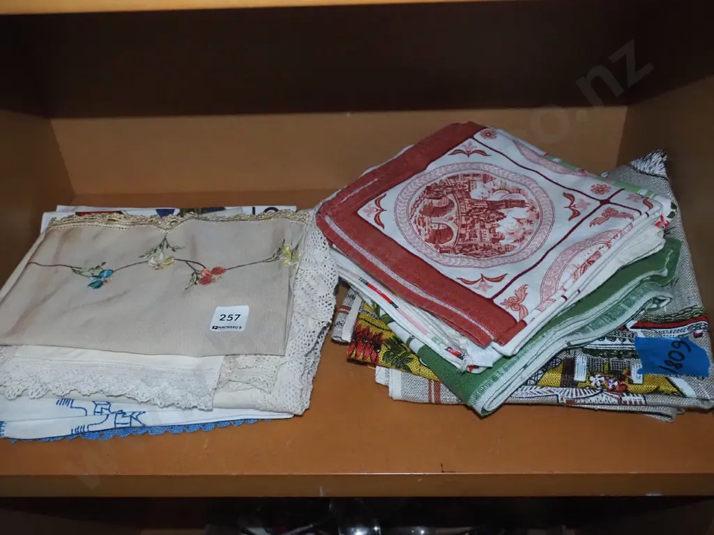 linen tea towels, hand worked linen Image 1++