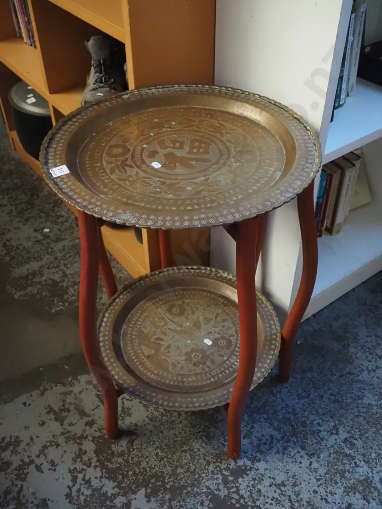 wood and brass 2 tier foldaway stand Image 1++