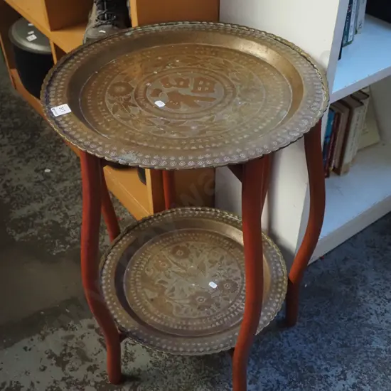 wood and brass 2 tier foldaway stand