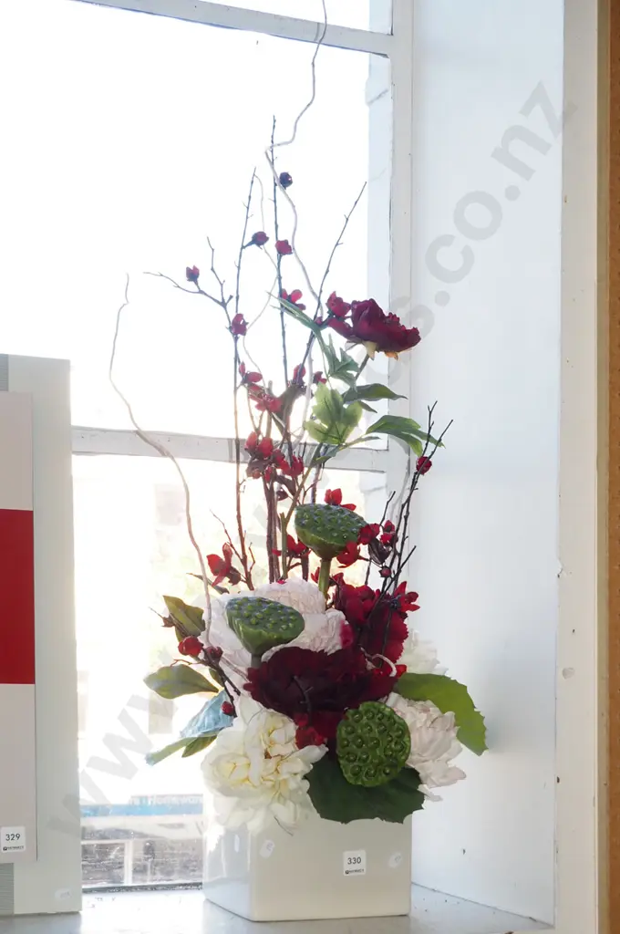 faux flowers in square vase Image 1++