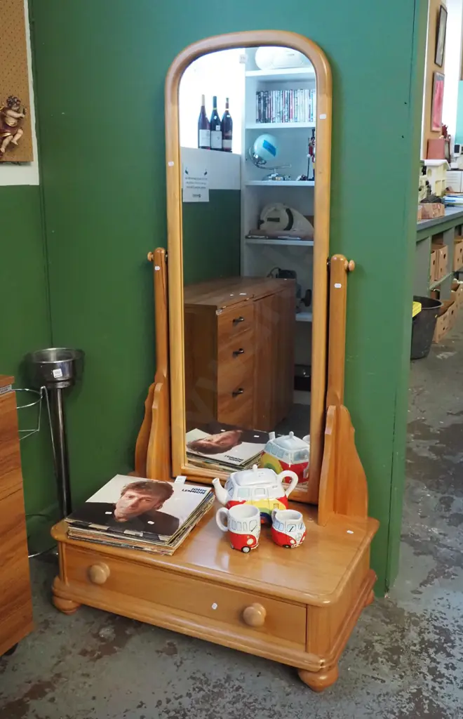 solid rimu 2 drawer full length cheval dressing mirror Image 1++