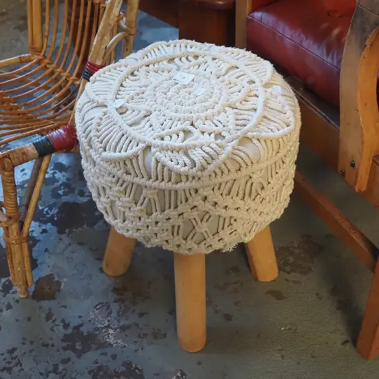 macrame upholstered stool