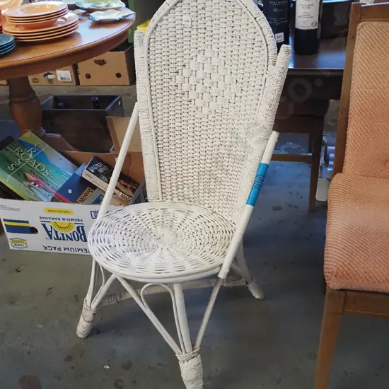 white painted cane shield back chair