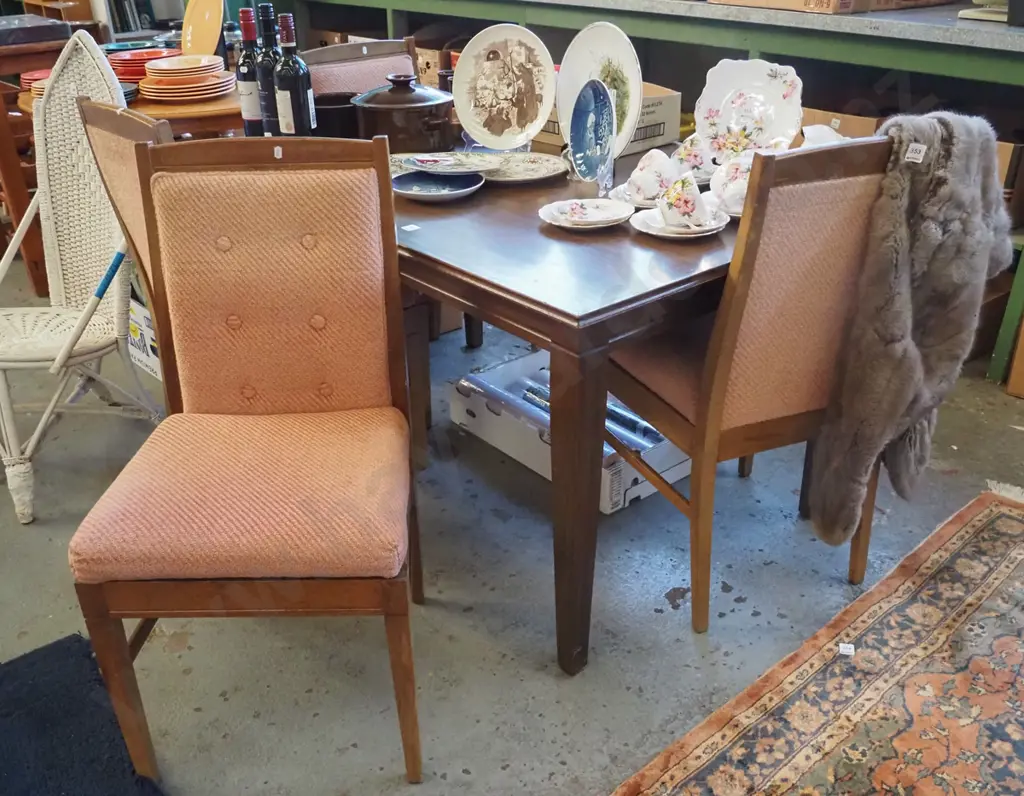 mdf faux wood veneer dining table with 4 matching chiars Image 1++