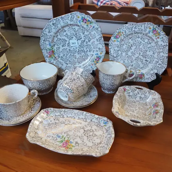 Nelson Ware trios, creamer, sugar plates