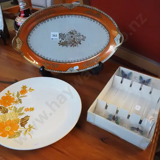 ashet, glass swizzle sticks, Crown Lynn fragrance dinner plate