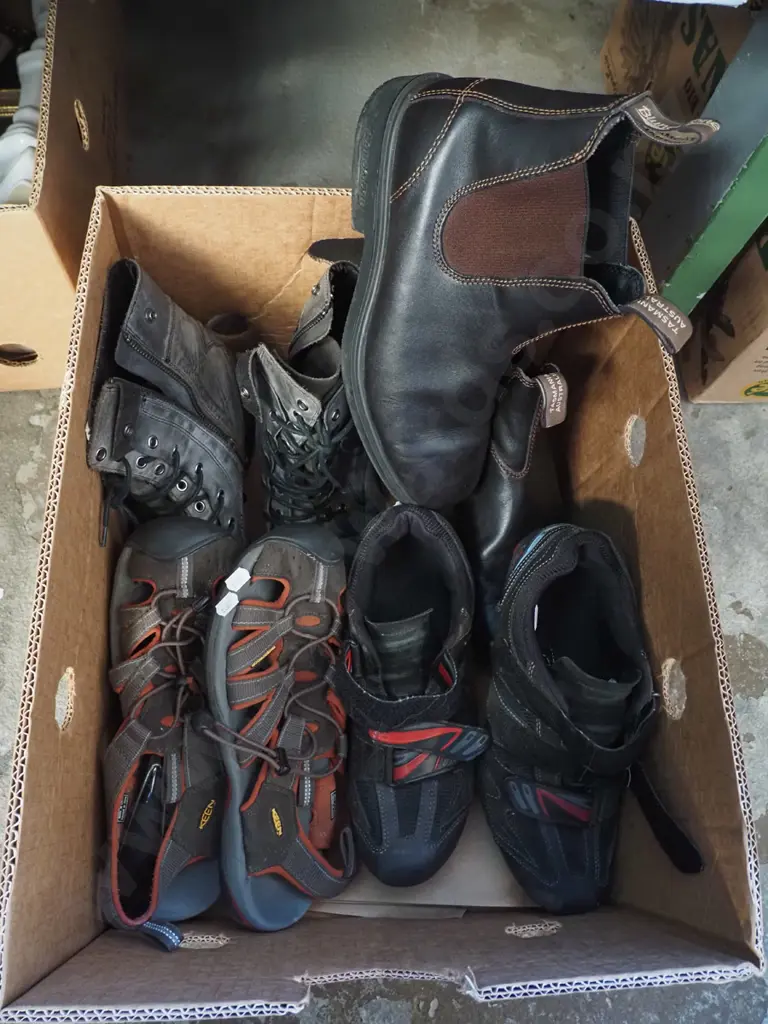 box of foot ware; bike shoes, Blundstone boots etc Image 1++