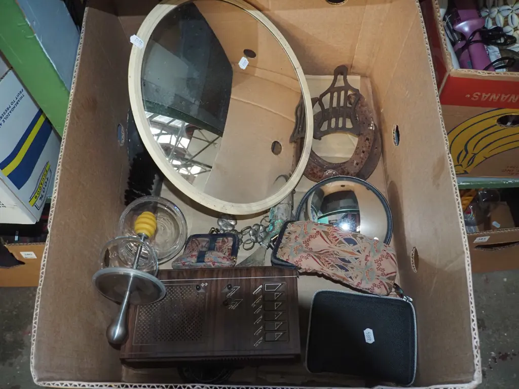 convex security mirror, bedside alarm clock, horse shoes etc Image 1++
