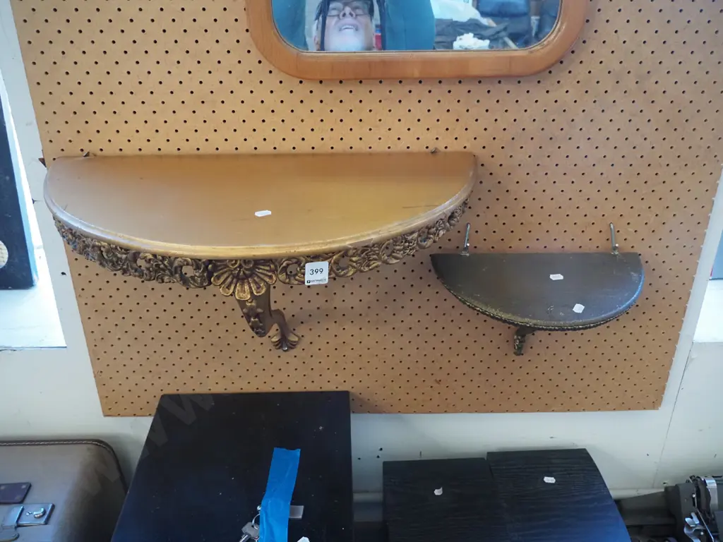 2x cast alloy wall mounted half round shelves Image 1++