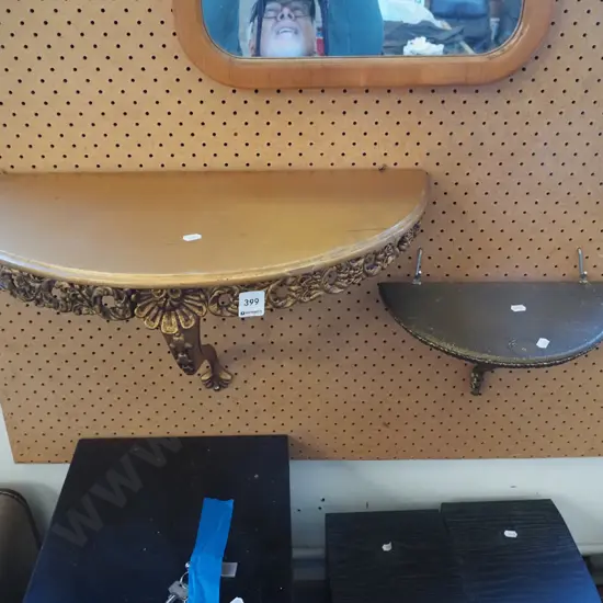 2x cast alloy wall mounted half round shelves