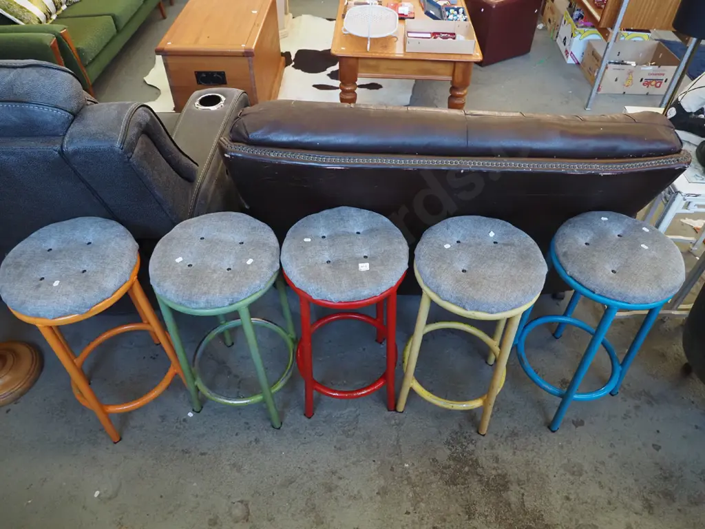 5x metal coloured painted stools - upholstery needs a clean Image 1++