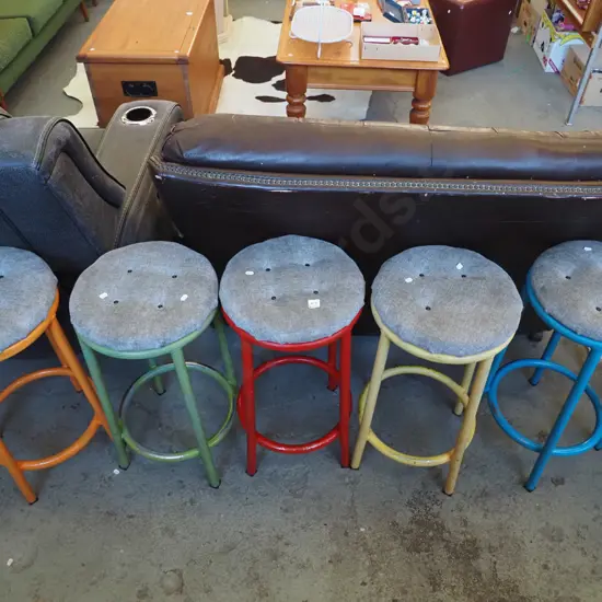 5x metal coloured painted stools - upholstery needs a clean
