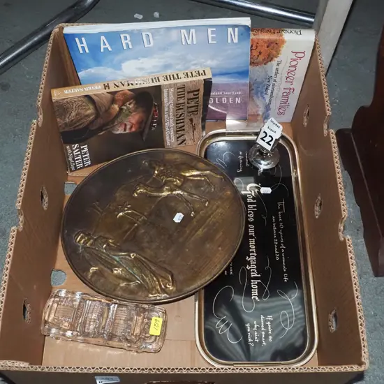 box; books, trays, pressed wall charger etc