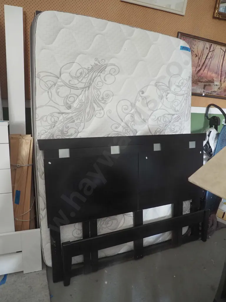 queen slat bed base, mattress and headboard Image 1++
