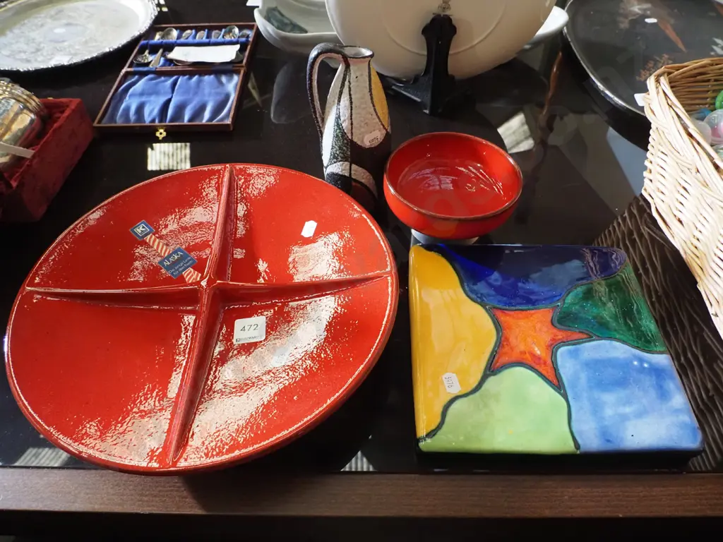 serving platter, tiles small Italian jug, red glazed bowl Image 1++