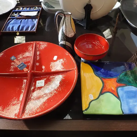 serving platter, tiles small Italian jug, red glazed bowl