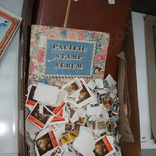 box of stamps and albums