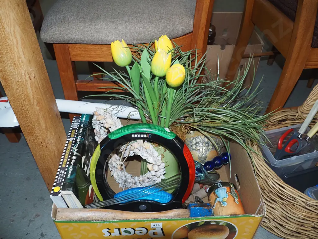 box; wooden shoe lifts, books, Simon game, brass bowl etc Image 1++