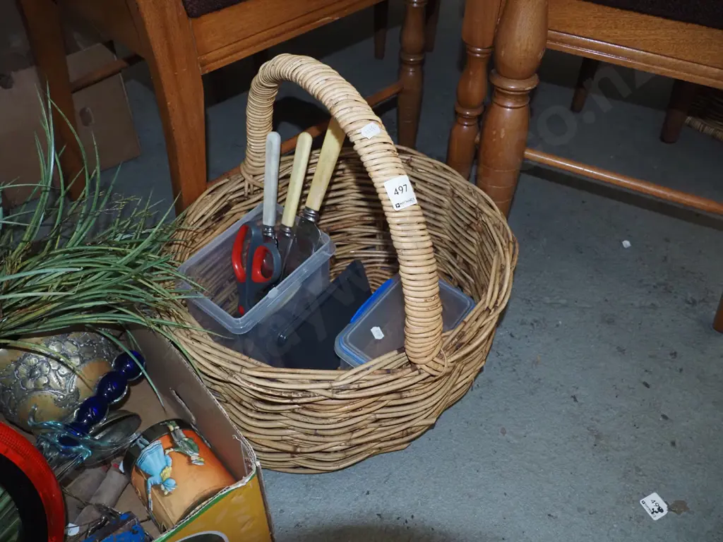 cane basket, storage containers, scissors, cutlery Image 1++