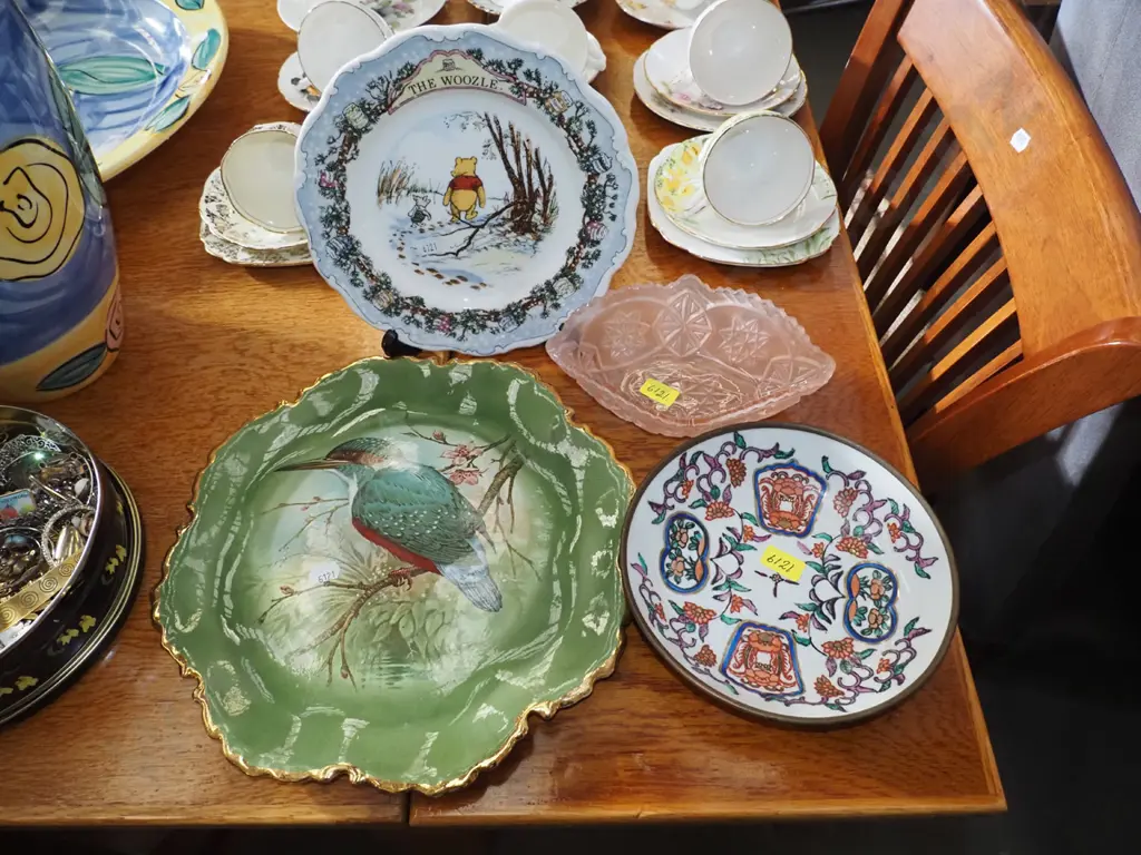 Doulton Winnie The Pooh plate, pink depression glass dish, kingfisher plate etc Image 1++