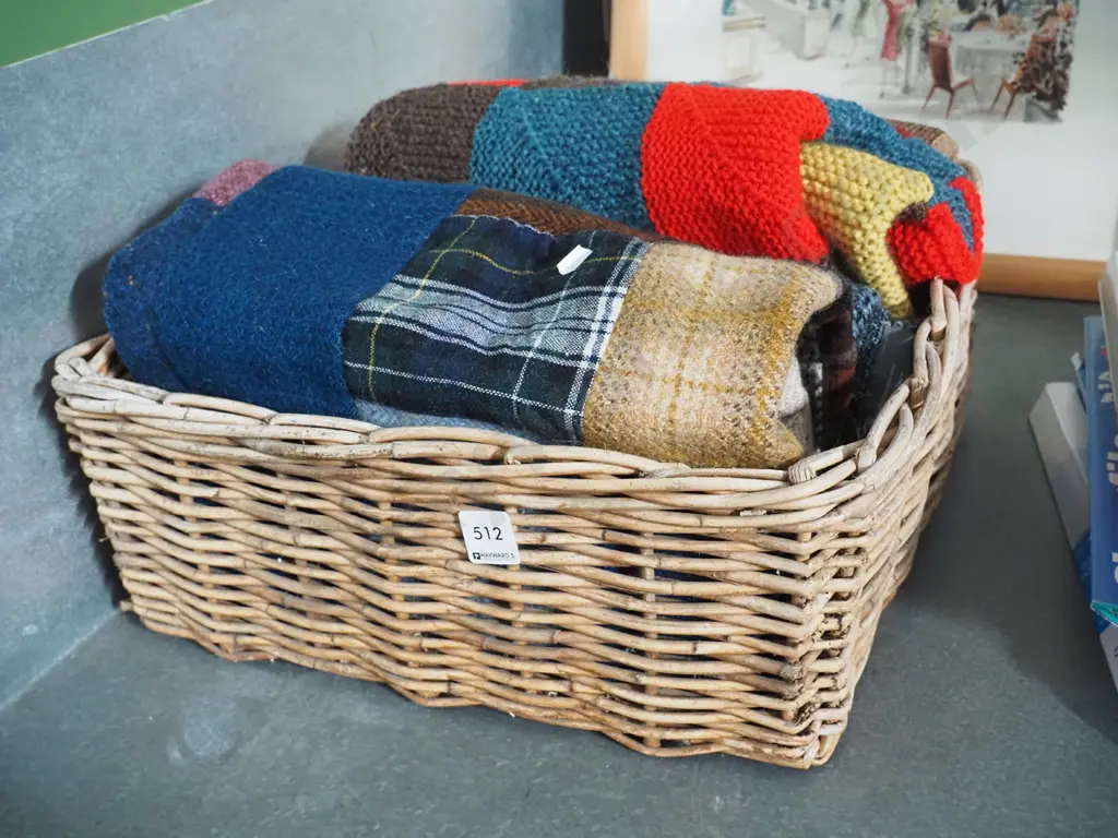cane basket; various blankets etc Image 1++