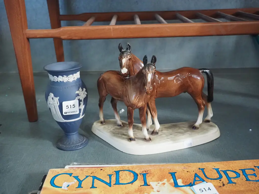 Wedgwood jasperware vase, horse figurines Image 1++