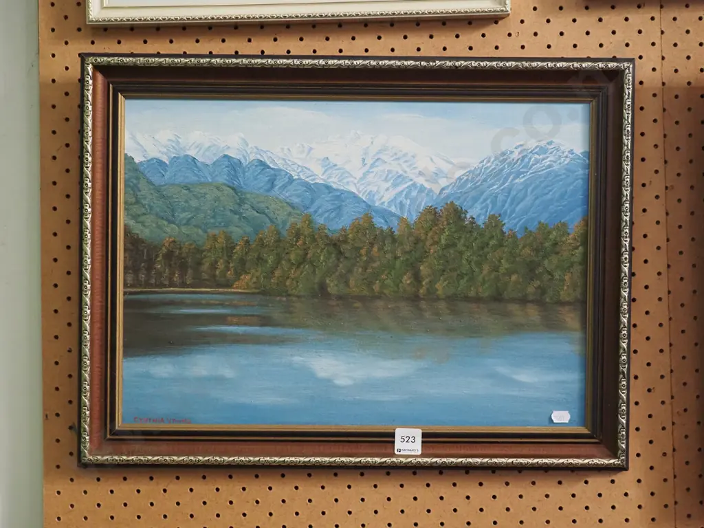 framed oil - lake and moutain scene Image 1++