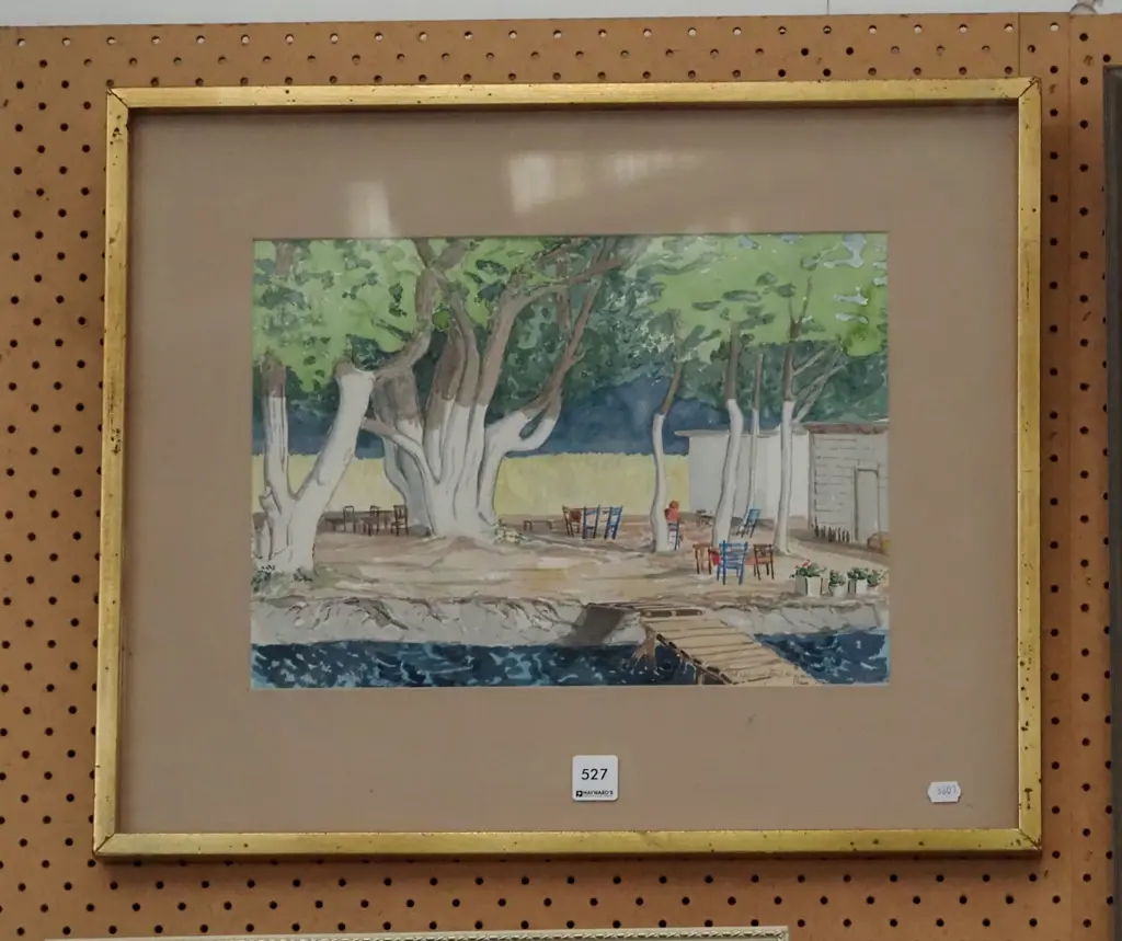 framed watercolour - trees and jetty Image 1++