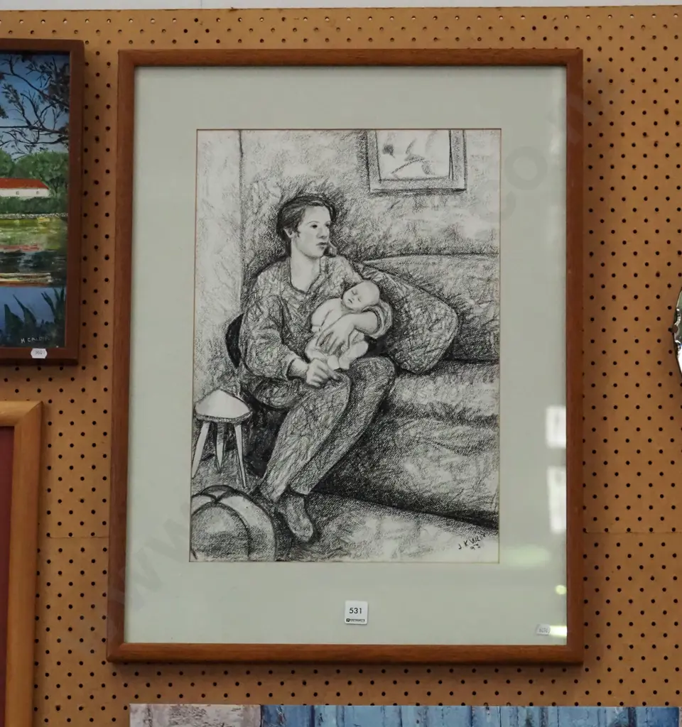 JK Weir - framed charcoal - mother and child Image 1++
