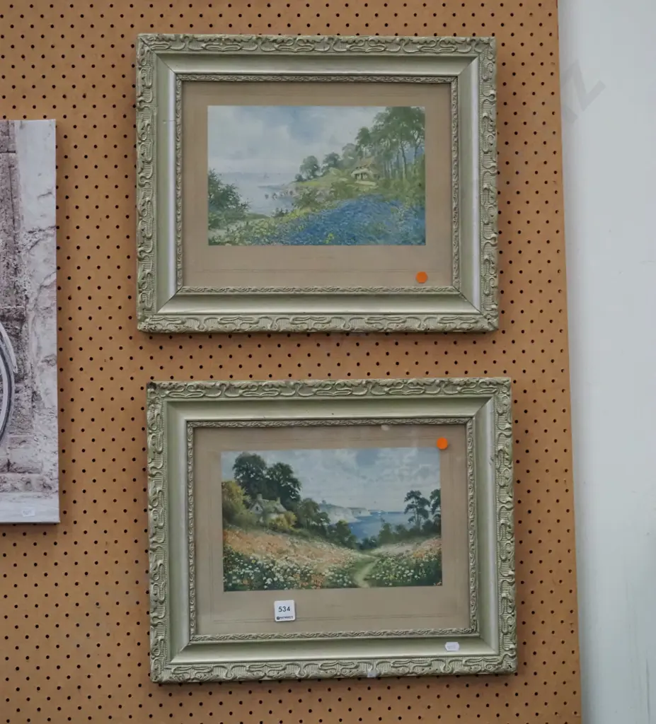 2x framed prints - country scenes - orange dots Image 1++