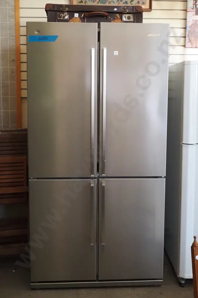 Smeg - anodised 4 door fridge/freezer - with ice maker - has 1 ding to top left hand door Image 1++