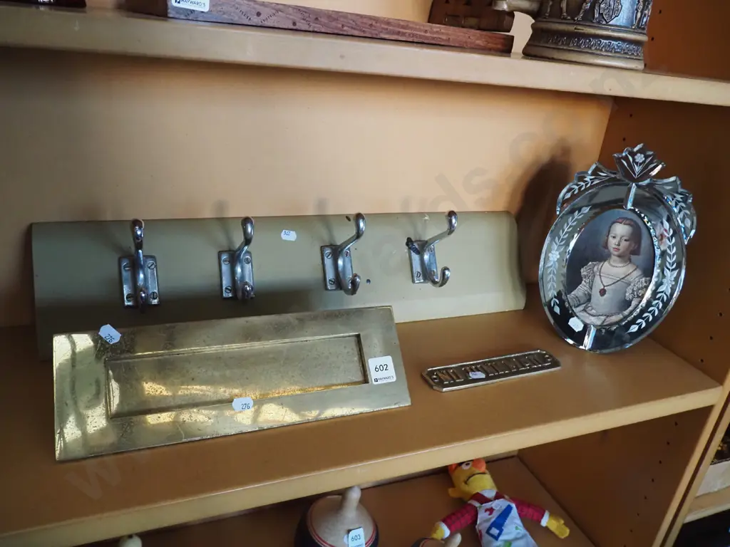 mirror photo frame, coat hooks, brass letter slot etc Image 1++