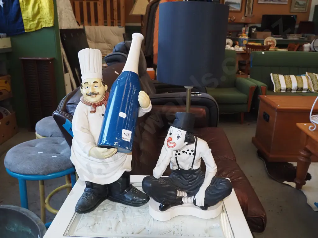 chef figural wine bottle holder, clown based table lamp Image 1++