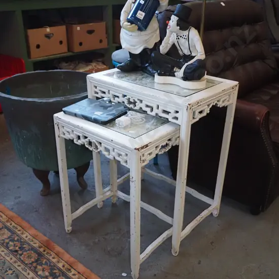 nest of 2 carved Asian tables