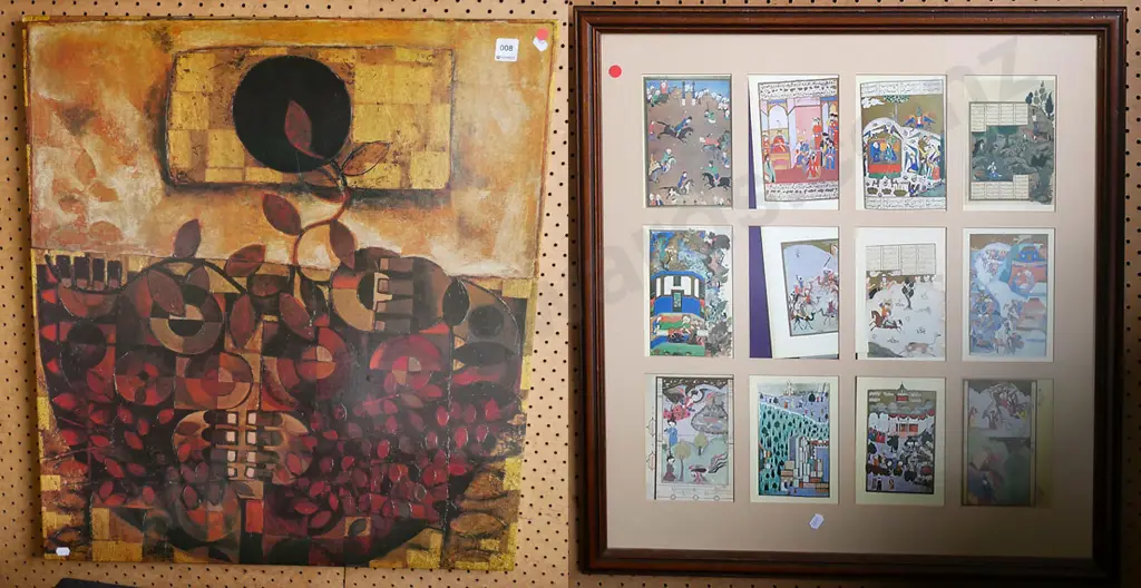 framed print on board and framed Middle Eastern postcards - need attention - red dots Image 1++
