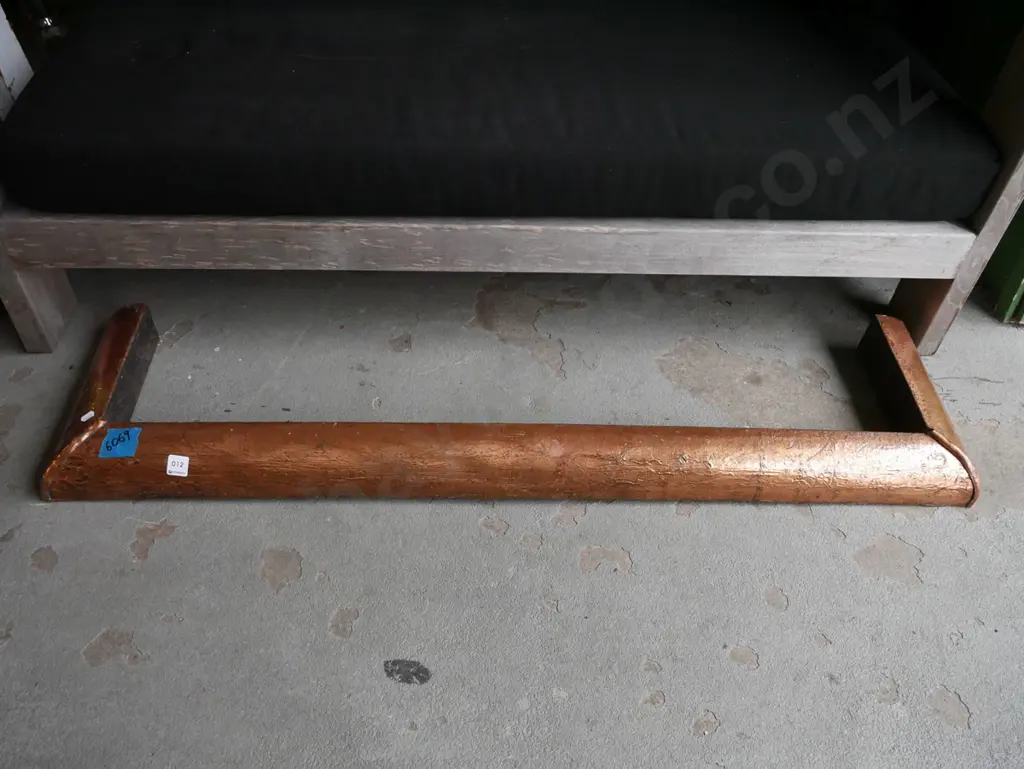 beaten copper and wood hearth edge Image 1++