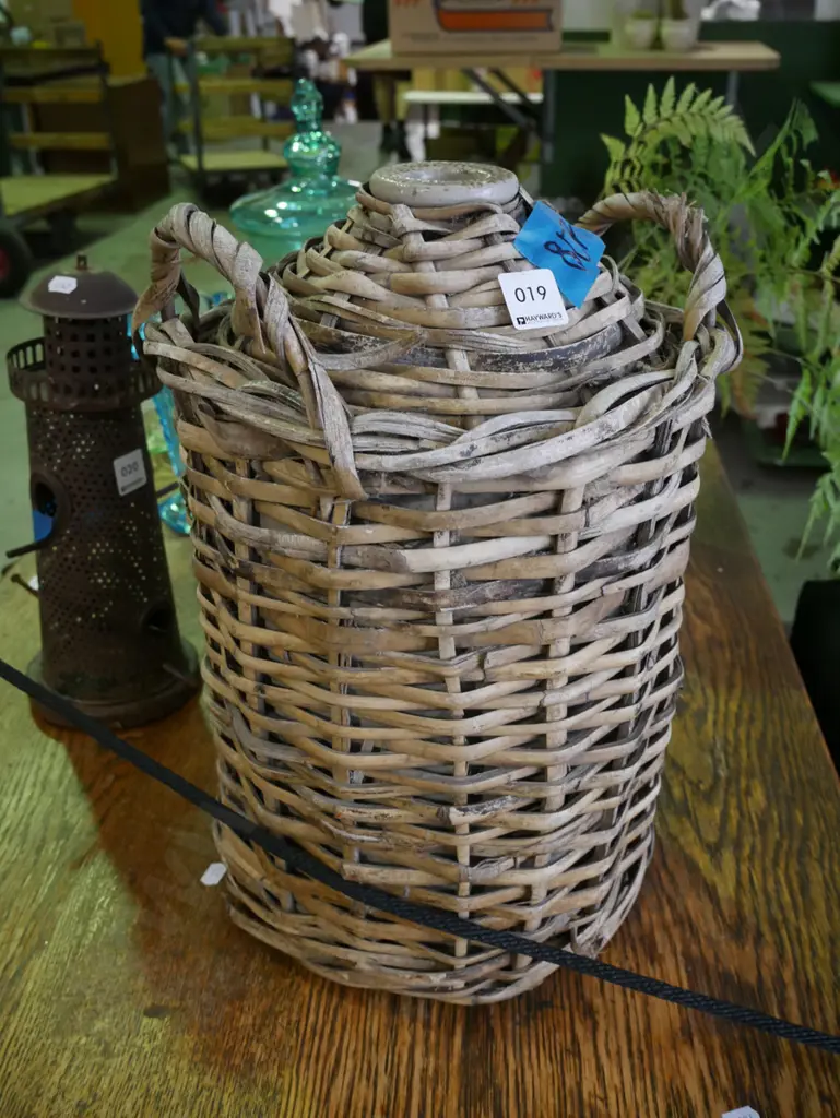 salt glazed crock in wicker carry basket Image 1++